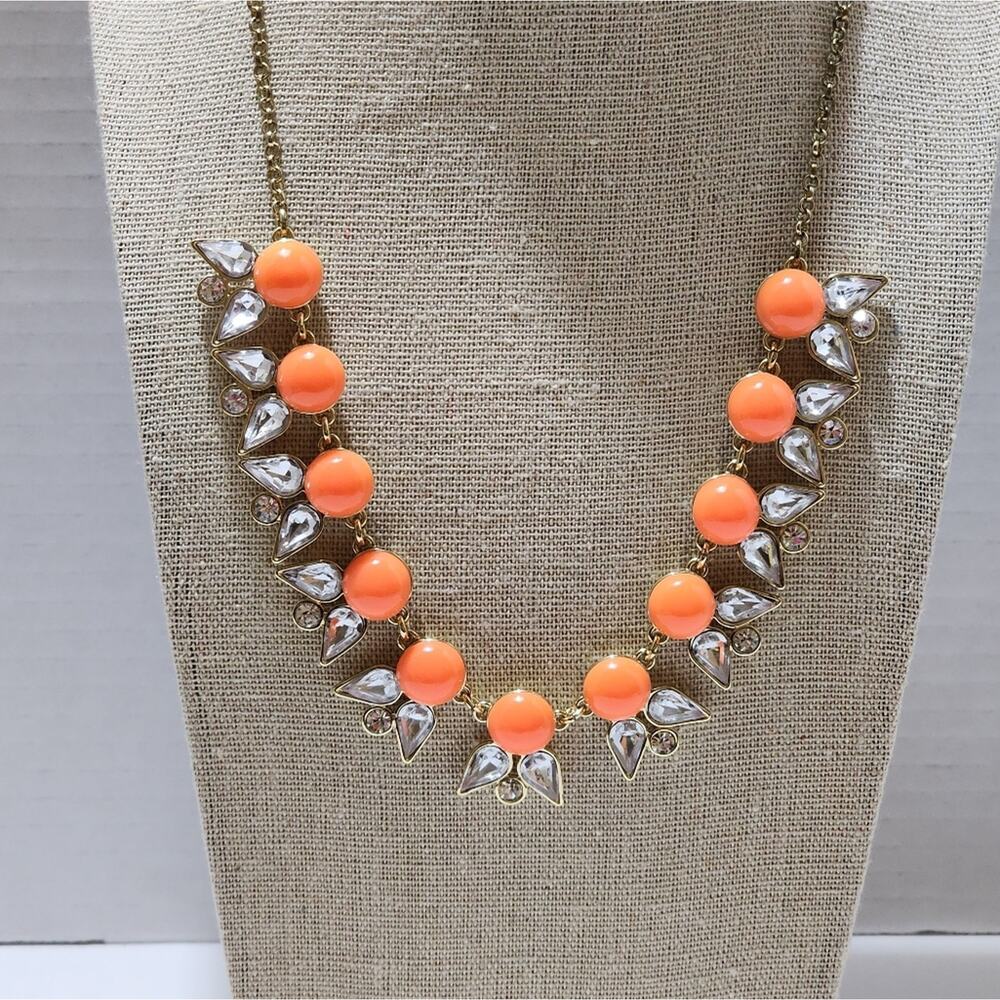 J. Crew Antique Gold Orange Flower Art Deco Necklace‎